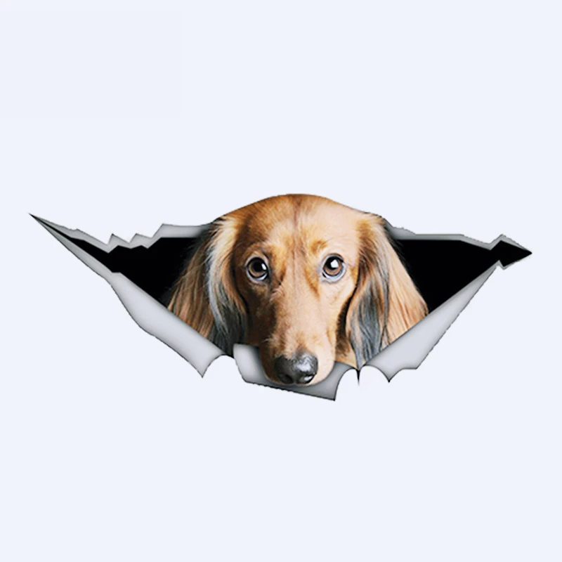 

13cm*5cm 1 Pcs Red Long-haired Dachshund Car Sticker Pet Dog Torn Metal Decal Reflective Waterpro Stickers 3D Decals Vinyl,KK