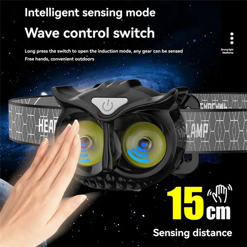 Y49A LED Fishing for Headlight Strong Sensing Owl Headlamp Waterproof Portable Outdoor for Headlight for Camping Hiking