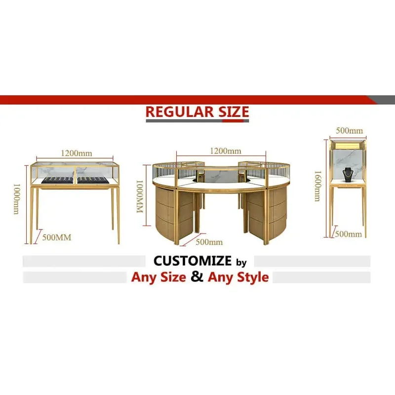 custom.Luxury Jewelry Store Interior Design Full Set Modern Jewelry Display Counter Gold Stainless Steel Showcase