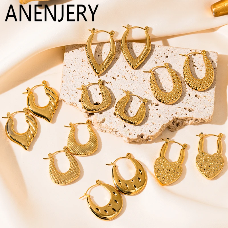 ANENJERY 316L Stainless Steel Regular Texture Rhombic Earrings for Women Personality Special Design Jewelry Gifts Wholesale