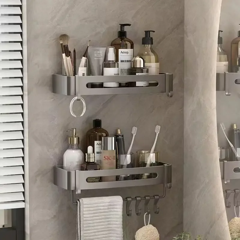 Taupe Bathroom Shelves Corner Shelf Wall Mounted Bathroom Soap Dish Shower Shelf Bath Shampoo Holder Bathroom Accessories