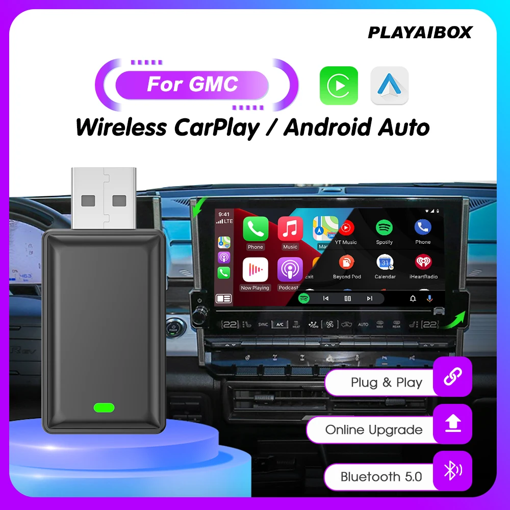 Carplay Wireless Adapter Android Auto 2in1 Smart Dongle Play&Plug For GMC Canyon Sierra Sierra HD Yukon Acadia Terrain Yukon