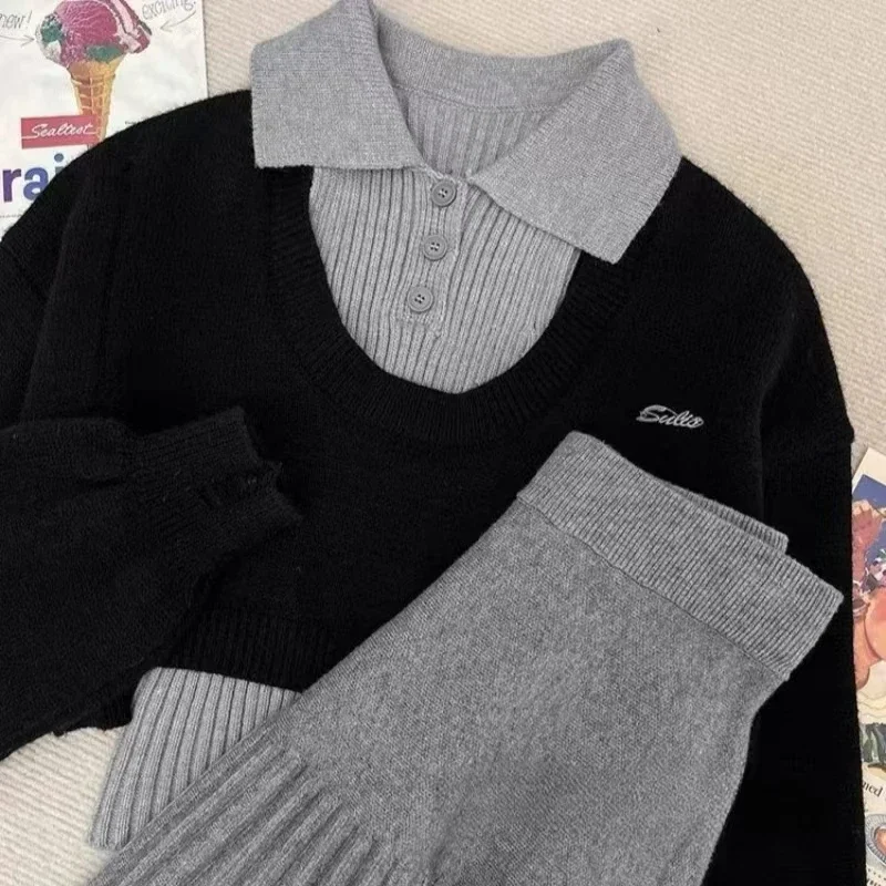 Three-piece Set Woman Tank Top Sweater Pleated Skirt Women\'s Clothes Y2k Vintage Suits Streetwear Harajuku Design Chic Skirt Set