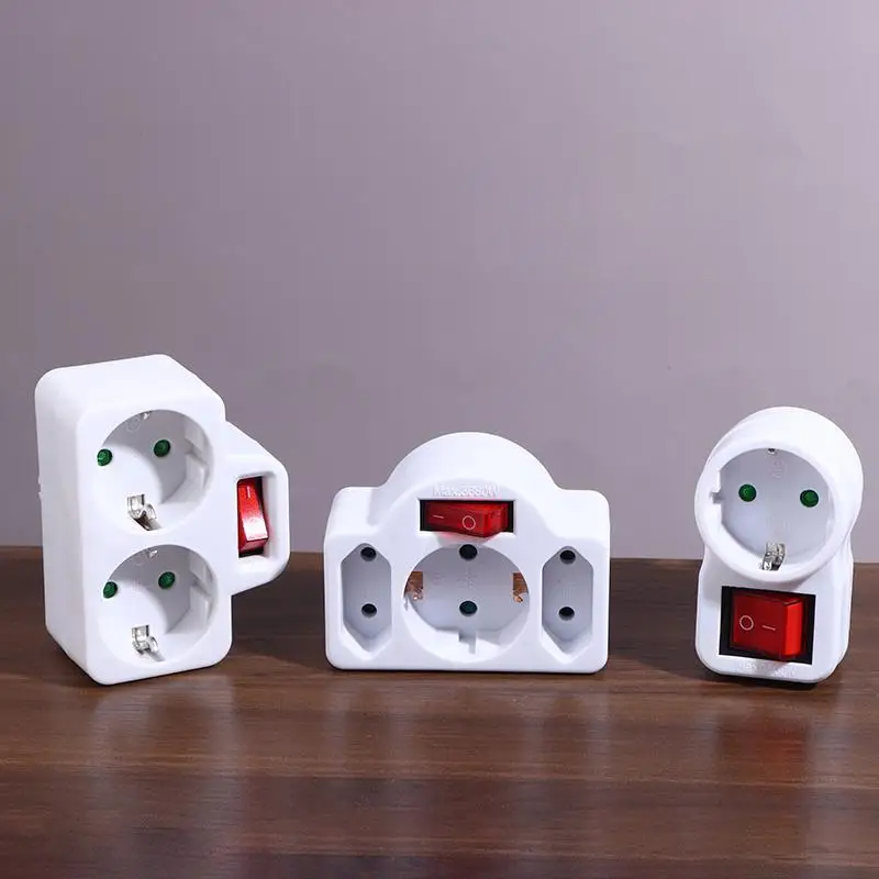 1 To 3 Plug EU Socket Adapter With Switch 16A Plug Adapter Travel Charging German Standard Power Converter For Portugal Turkey