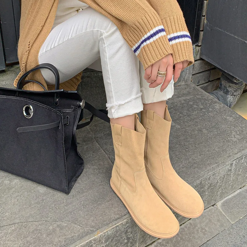 

New All Leather Short Boots and Ankle Flip Leather Fashionable Simple Comfortable Flat Bottom Short Boots