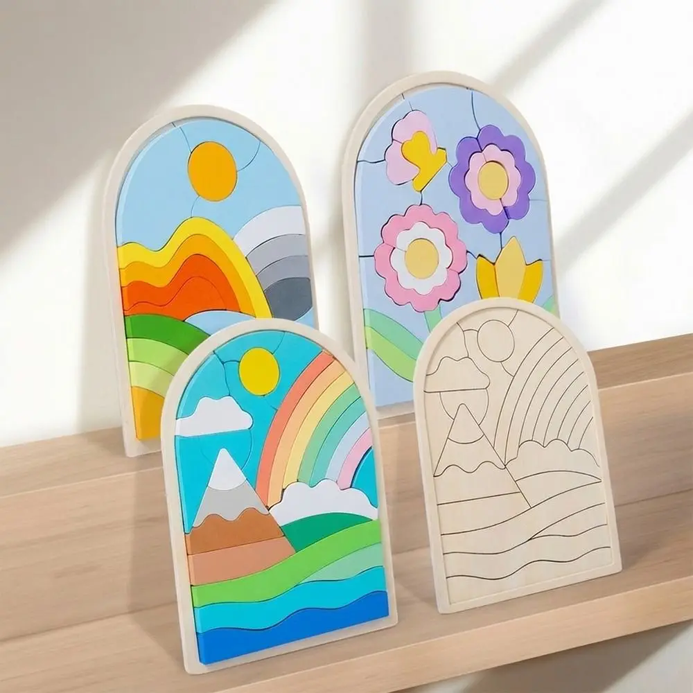 Multicolor Wooden Rainbow Blocks Irregular Shapes Puzzle Blocks Irregular Puzzles Cognitive Development Wood Rainbow Puzzles