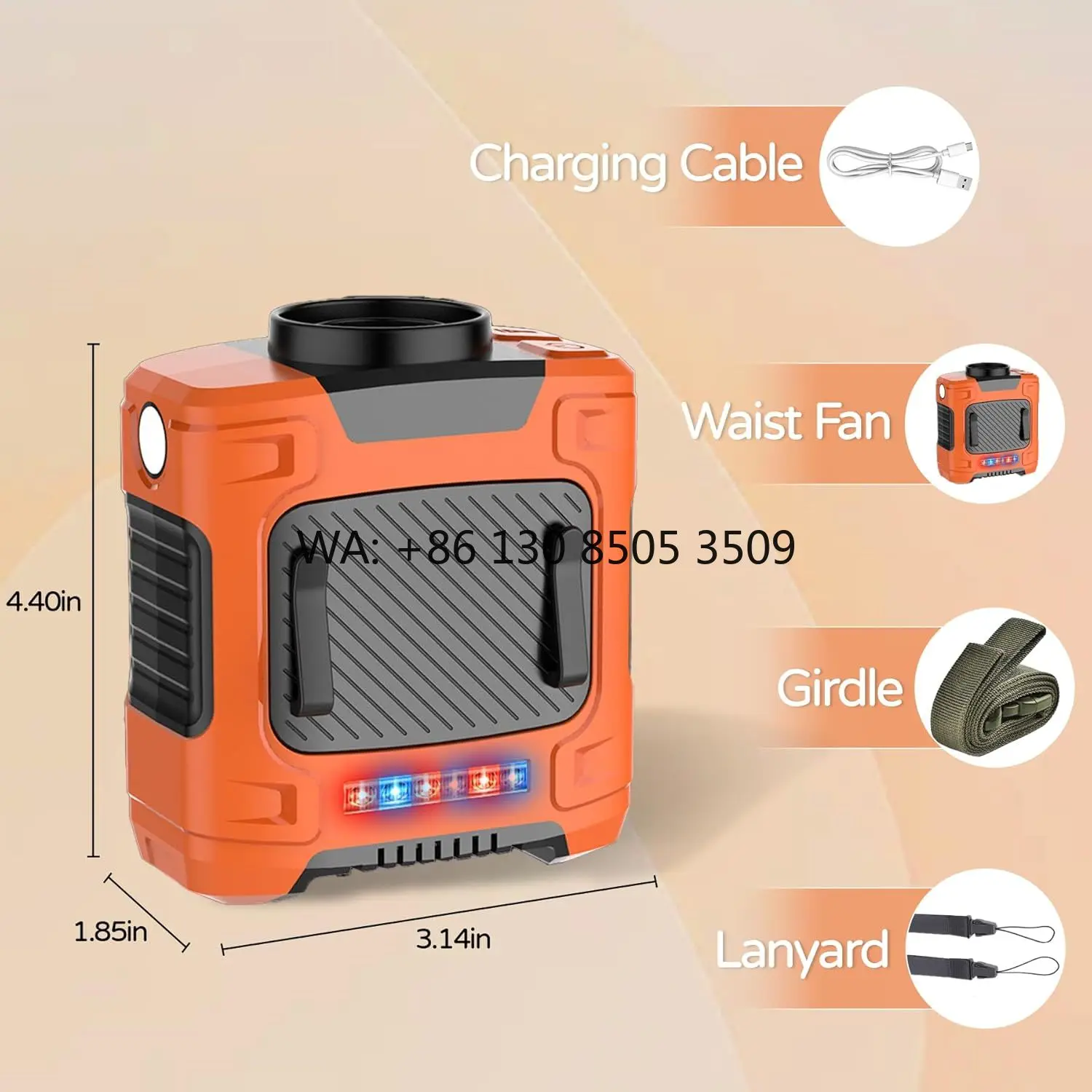 

Customized logo 5 Speed Waist Clip Fan Type-C Rechargeable Fan with Sos Lights Portable Wearable Fans for Outdoor Hiking