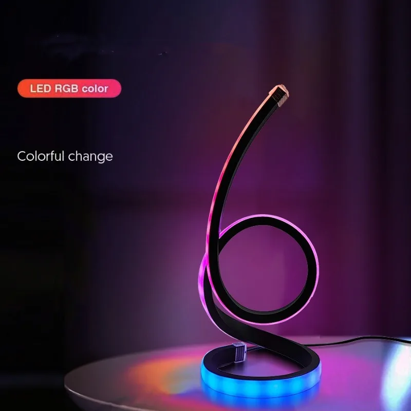New RGB Ambient Table Lamp, Creative Spiral Snake Shape LED Desk Lamp with Color Changing for Bedroom Bar Gaming Room