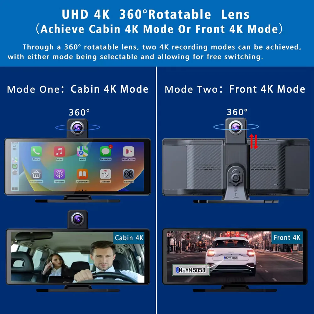 4K 3840*2160P Dash Cam Carplay Android Auto GPS 5G WIFI FM BT Car Dvr Dual Lens Black Box Dashcam Truck Camera Drive Recorder view 5