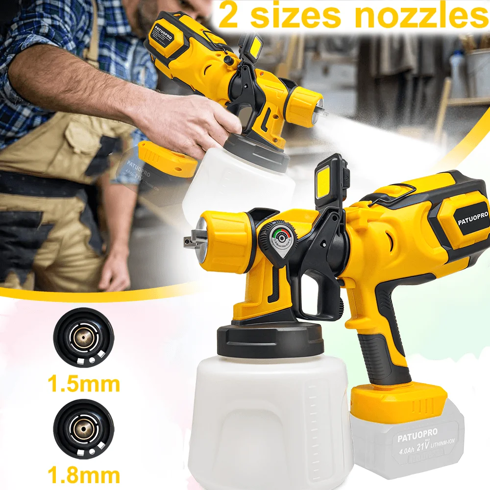 HVLP مسدس رش كهربائي لاسلكي 1400 مللي بخاخ طلاء أوتوماتيكي مع مصباح ليد طلاء الأثاث البخاخة لبطارية ماكيتا 18 فولت