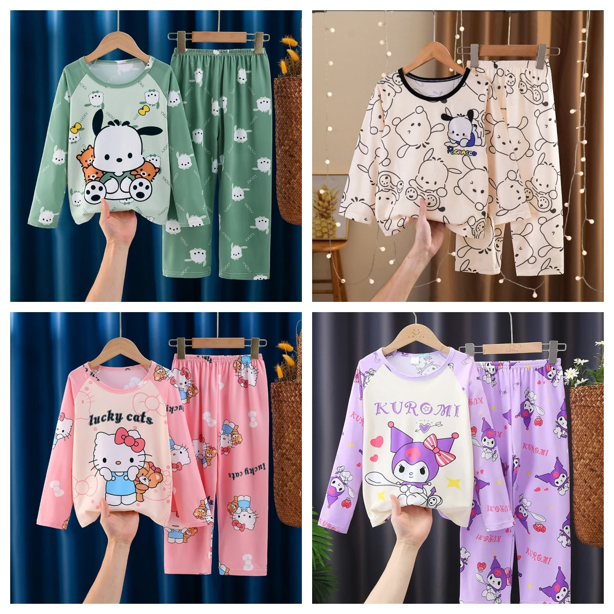 Kawaii Sanrio Children Pajamas Anime Cute Kuromi My Melody Cinnamoroll Kids Baby Long Sleeve Sleepwear Casual Loungewear Gift