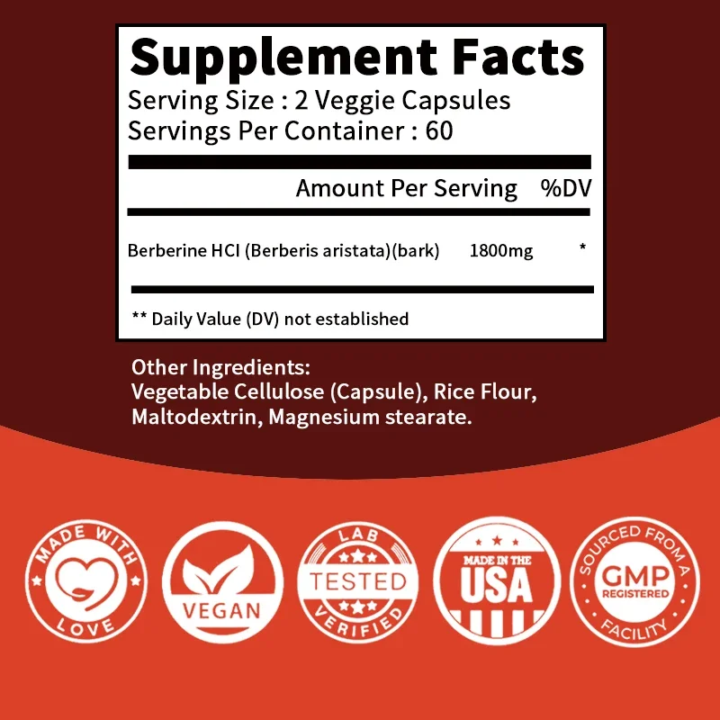 Berberine-capsules - Ondersteunt de bot- en cardiovasculaire gezondheid, bevordert het metabolisme, anti-oxidatie en verbetert de immuniteit