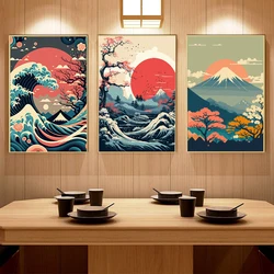 Set of 3 Japanese Vintage Art Unframed Canvas Painting Mountain Sea Sunset Nature Landscape Wall Art Autumn Gallery Poster