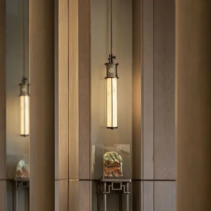 

New Chinese Style Minimalist Bedside Pendant Light - Marble High-End Design for Restaurant