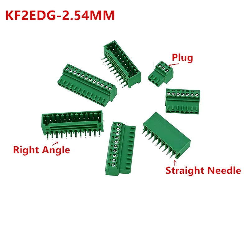 10Pairs 15EDG 2.54 mm KF2EDG PCB Screw Terminal Block Connector Right Angle/ Straight Needle Plug Pin Header Socket 2-12 Pin