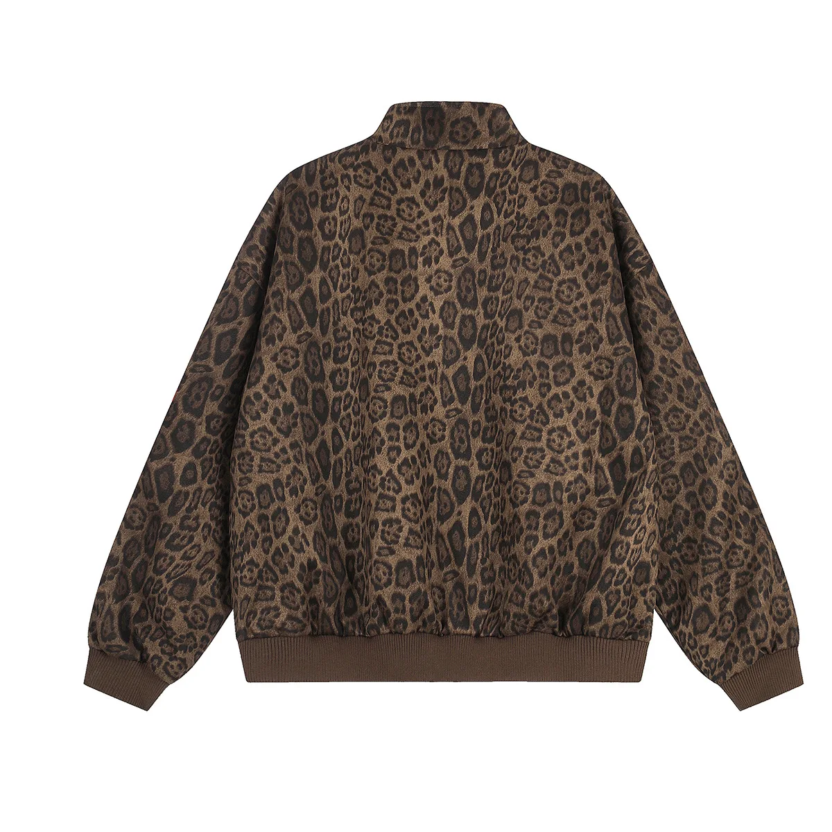 MWJLPWQ New American-Style Embroidered Streetwear Leopard Print Men's Sweatshirt Retro Long Sleeve Stand Collar Chic Tops 20582