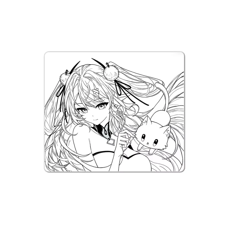 Cute Anime Black Cat Girl Lines Glass Mouse Pad Waterproof And Smooth Electronic Sports Games Office Desktop Decoration 2