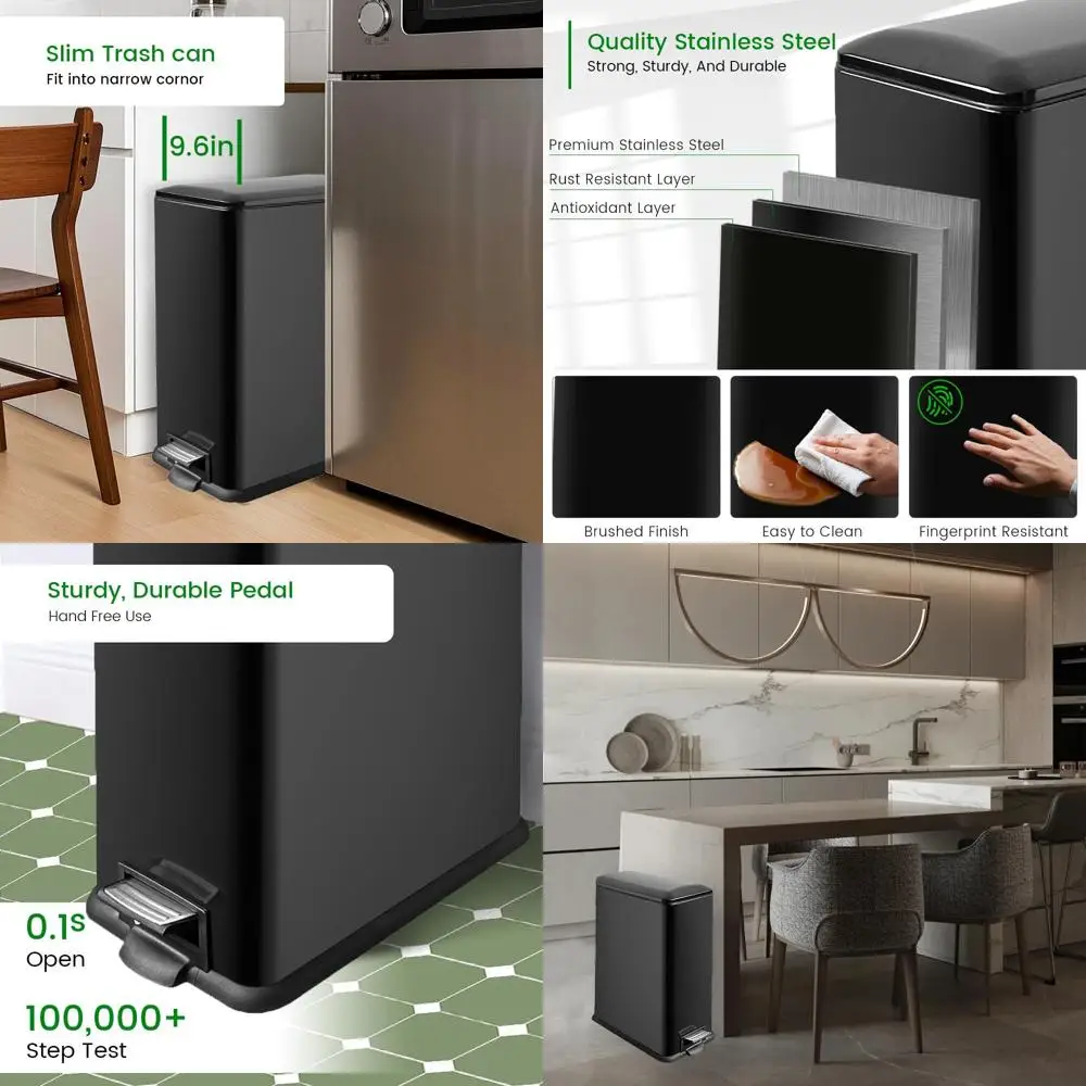 

12 Gallon Black Step-On Trash Can with Lid and Removable Inner Bucket