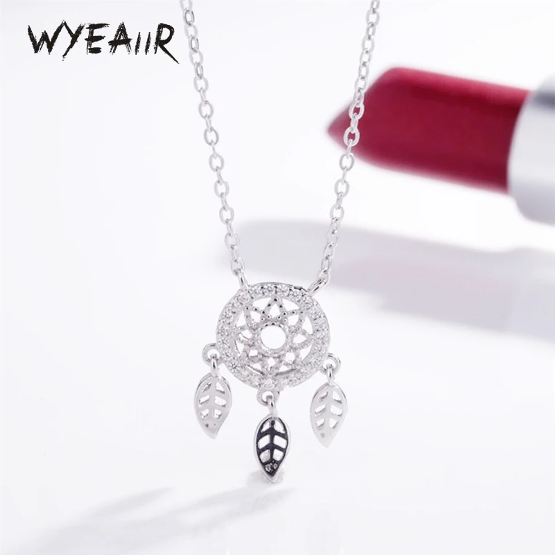 WYEAIIR 925 Sterling Silver Art Creativity Fresh Dream Catcher Leaves Fine Jewelry Luxury Female Necklace