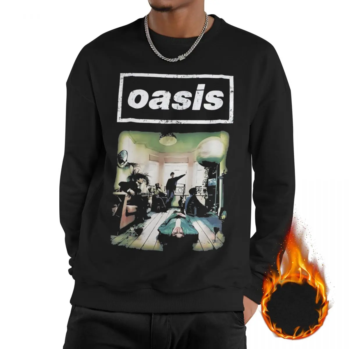 

Casual O-Oasis Rock Band Sweatshirt Unisex Fleece Lined Long Sleeve Shirts Warm Thick World Tour Sweatshirts Hoodie