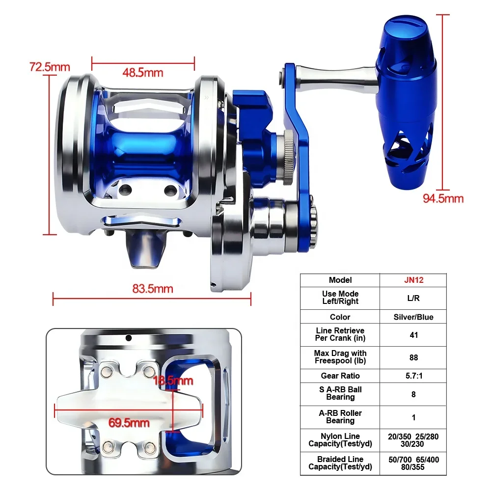 Full Metal Trolling Reel 8+1BB Jigging Reel Saltwater 5.7:1 Gear Ratio Bait Casting Level Winder Fishing Reels Wholesale