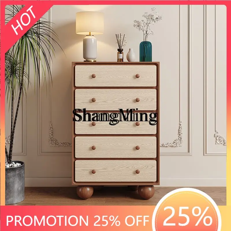 

SM antique solid wood chest of drawers, bedroom storage storage cabinet, living room wall retro drawer cabinet