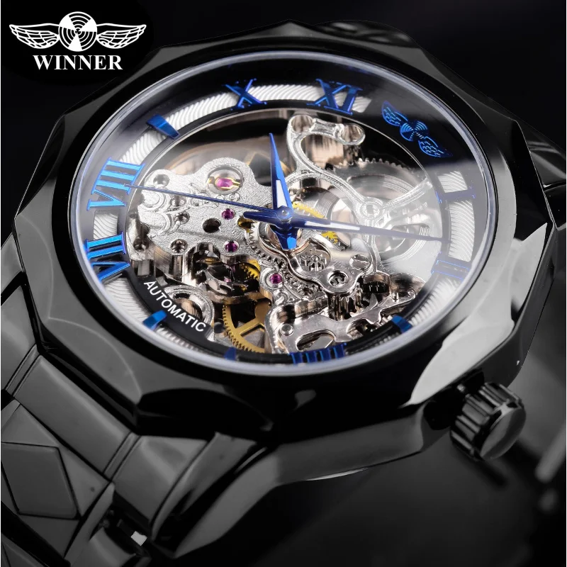 

Official brand of free shippingbusiness style men's mechanical watch hollow waterproof stainless steel automatic watch men's lum