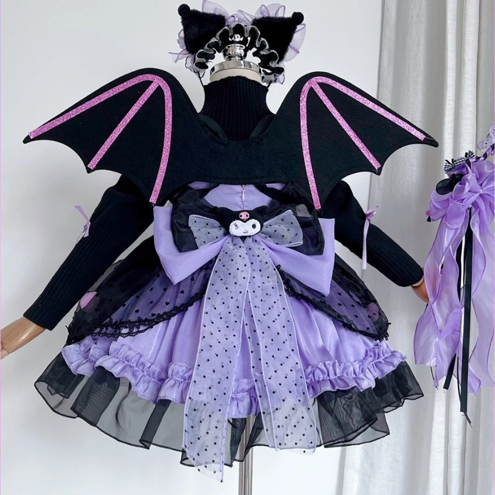 Kawaii Kuromi Girl Cartoon Lolita Dress Sanrio Princess High-Quality Birthday Party Role Play Tutu Dress Costume Kids Dress Gift