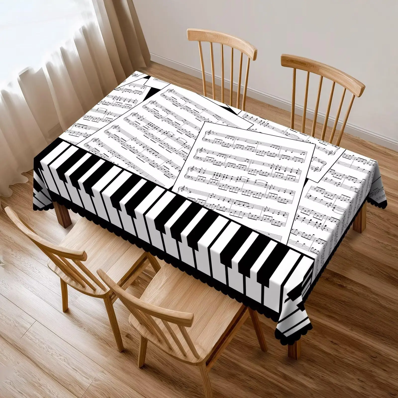 Music Piano Keys Rectangle Tablecloth Musical Note Musical Notation Sheet Table Cloth for Party Kitchen Dining Decor Rectangular