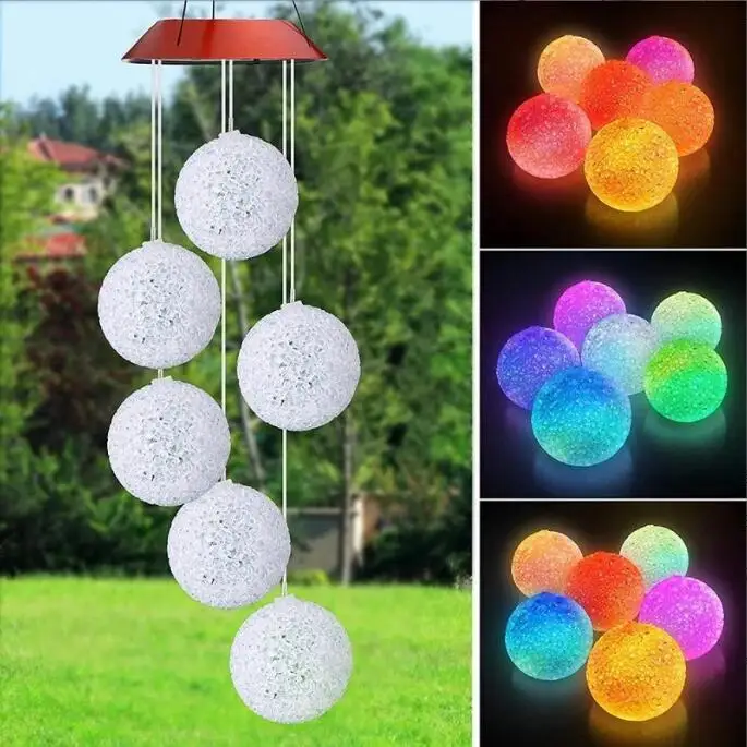 Outdoor Solar Wind Chime Light Colourful LED Particle Ball Intelligent Light Control Holiday Decoration Garden Landscape Light