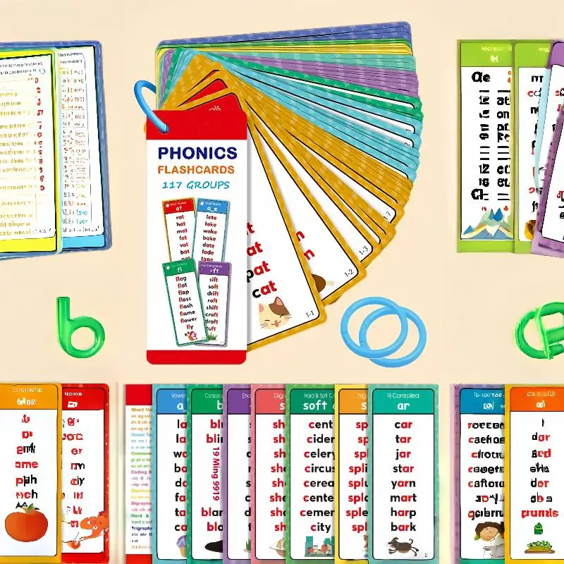 Montessori 60 Sheet Pack - Phonics Word Lists Flashcards for English Vocabulary Lessons