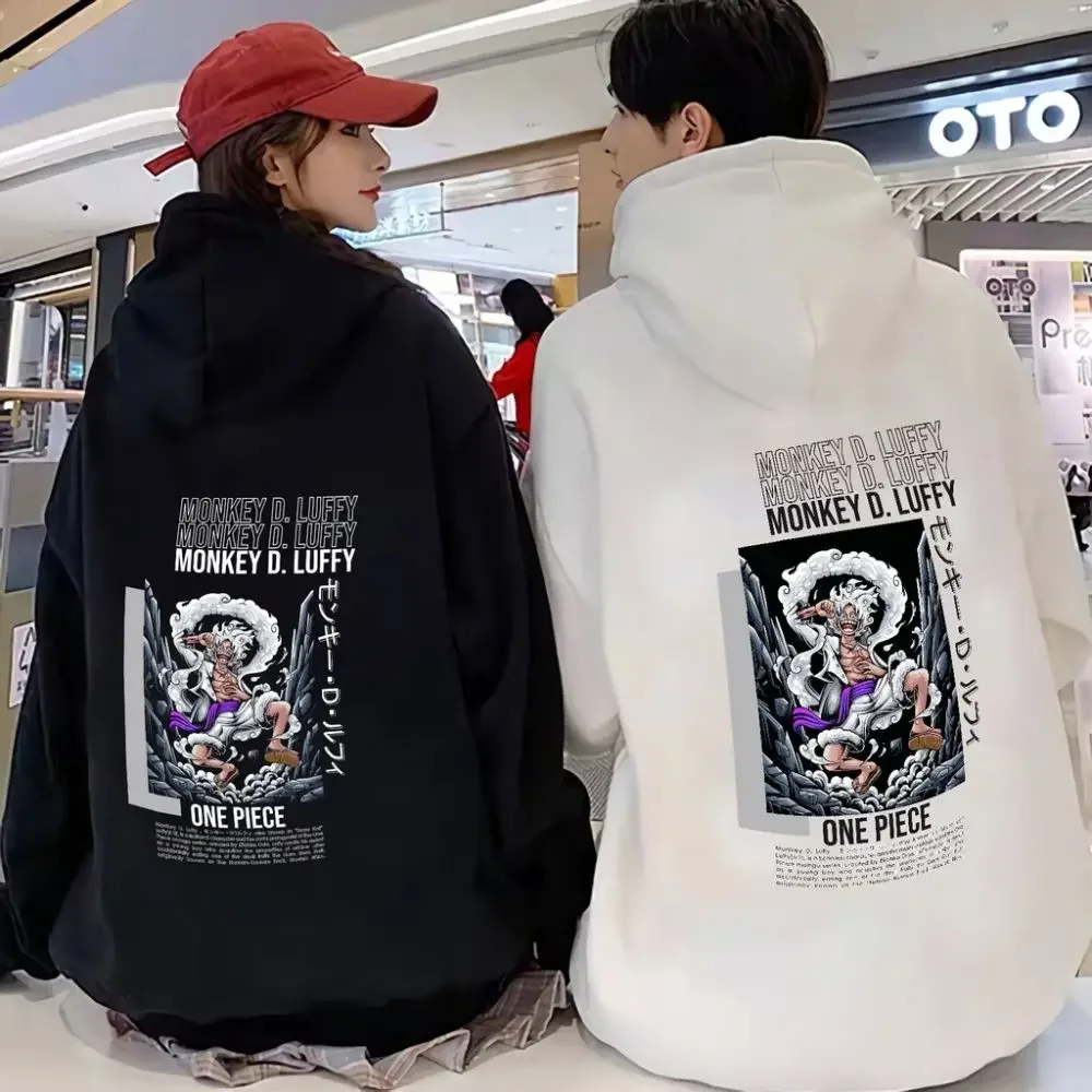 

One Piece 2026 New Hot Black Hoodie Men Women Winter Cotton Monkey D Luffy Large Back Print One Piece Text Front Small Logo