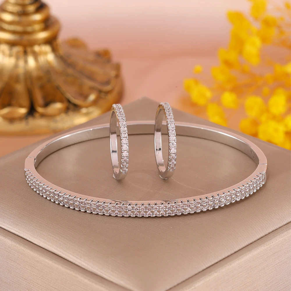 ZAKOL 3-teiliges Set: Auffälliges Doppelreihiges Rundes CZ-Armband und Ringe für Damen, Exquisiter Türkis-Zirkon-Schmuck, Einfaches Schmuckgeschenk – Detail 7