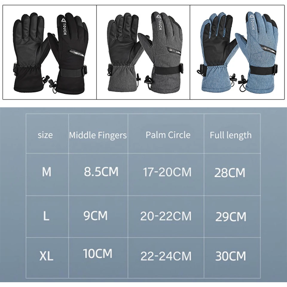 LOCLE Inverno Quente À Prova de Vento Luvas de Esqui Homens Mulheres Tela Sensível Ao Toque Esqui Snowboard Luvas Ciclismo Caminhadas Snowmobile Luvas