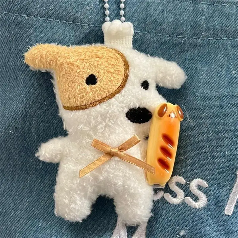 الكرتون لطيف بيكر جرو الكلب أفخم دمية دمية محشوة المفاتيح قلادة جرلي كيرينغ حقيبة معلقة الديكور زوجين الحلي الهدايا