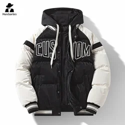 2024 inverno jaqueta com capuz masculino na moda casual destacável falso 2 peça parka unisex harajuku estudante grosso quente para baixo casaco de algodão