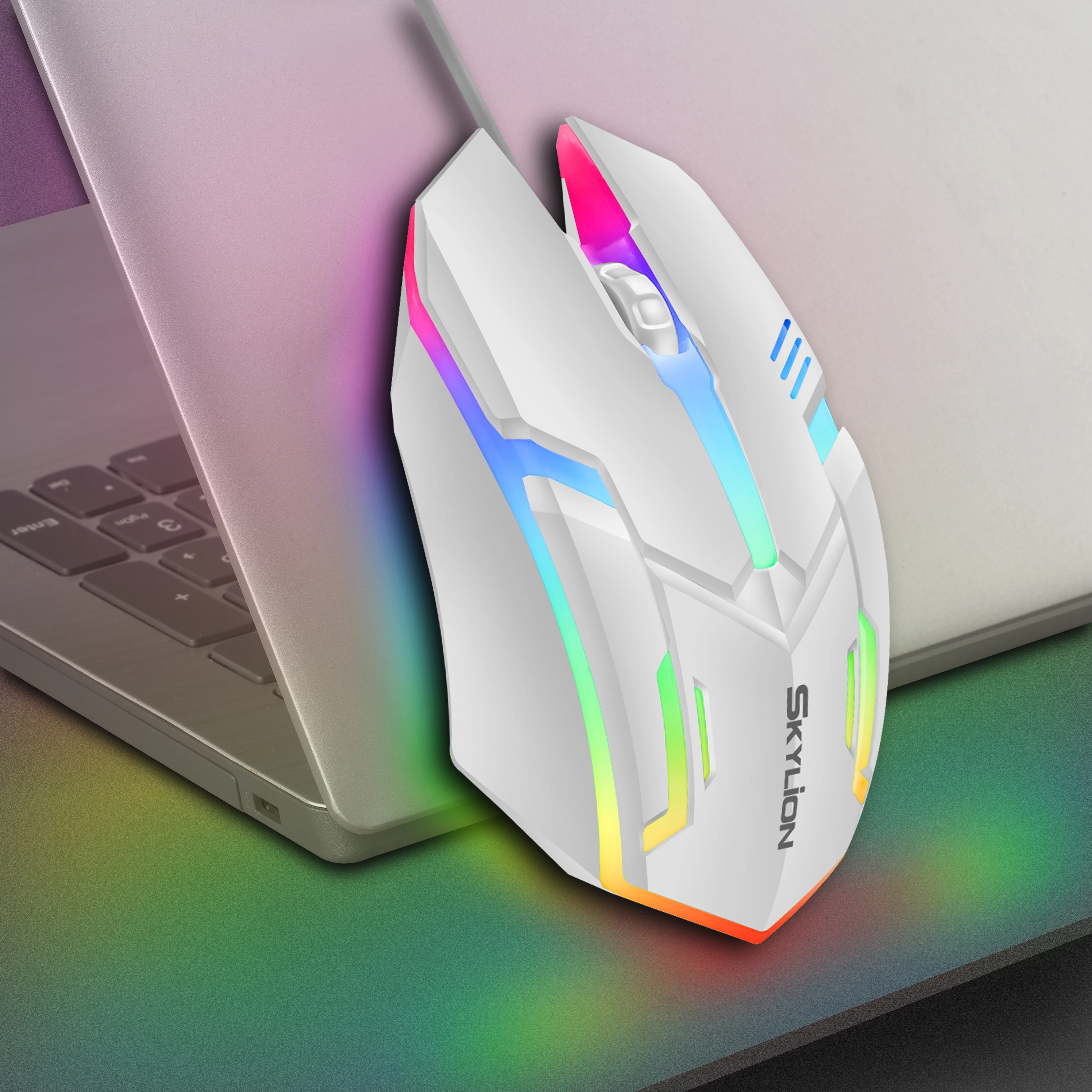 SKYLION F1 Mouse cablato a 3 tasti illuminazione colorata Gaming and Office per Microsoft Windows e sistema Apple IOS