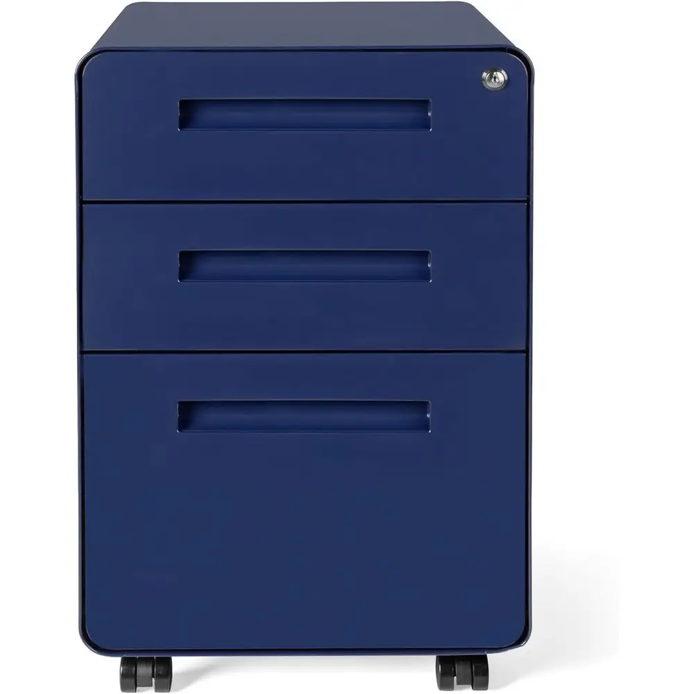 خزانة ملفات فولاذية تحت المكتب مع قفل، أزرق داكن، حجم قانوني/حرف، عجلات، مجموعة ثابتة، تم تجميعها مسبقًا