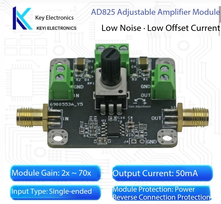 AD825 High-Speed JFET Input Op-Amp Module with Adjustable Gain — Ideal for Audio & Instrumentation