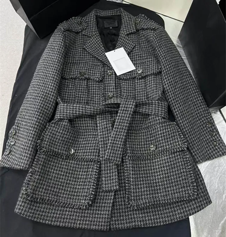Customization European women's clothing - new summer styles 2026 Long-sleeved suit collar single-button multi-pocket tweed coat
