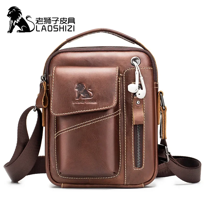 Men Shoulder Bag Men Genuine Leather Handbag Men's Crossbody Bags Business Male Solid Messenger Bag Travel Bag Multiple Pockets