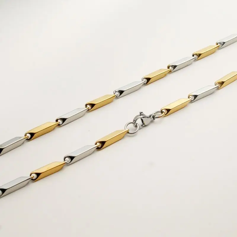 Wholesale Jewelry --  50/55 cm x 3 mm Titanium steel Gold Color Stick Chain Necklaces for Men Fashion Jewelry Hip Hop