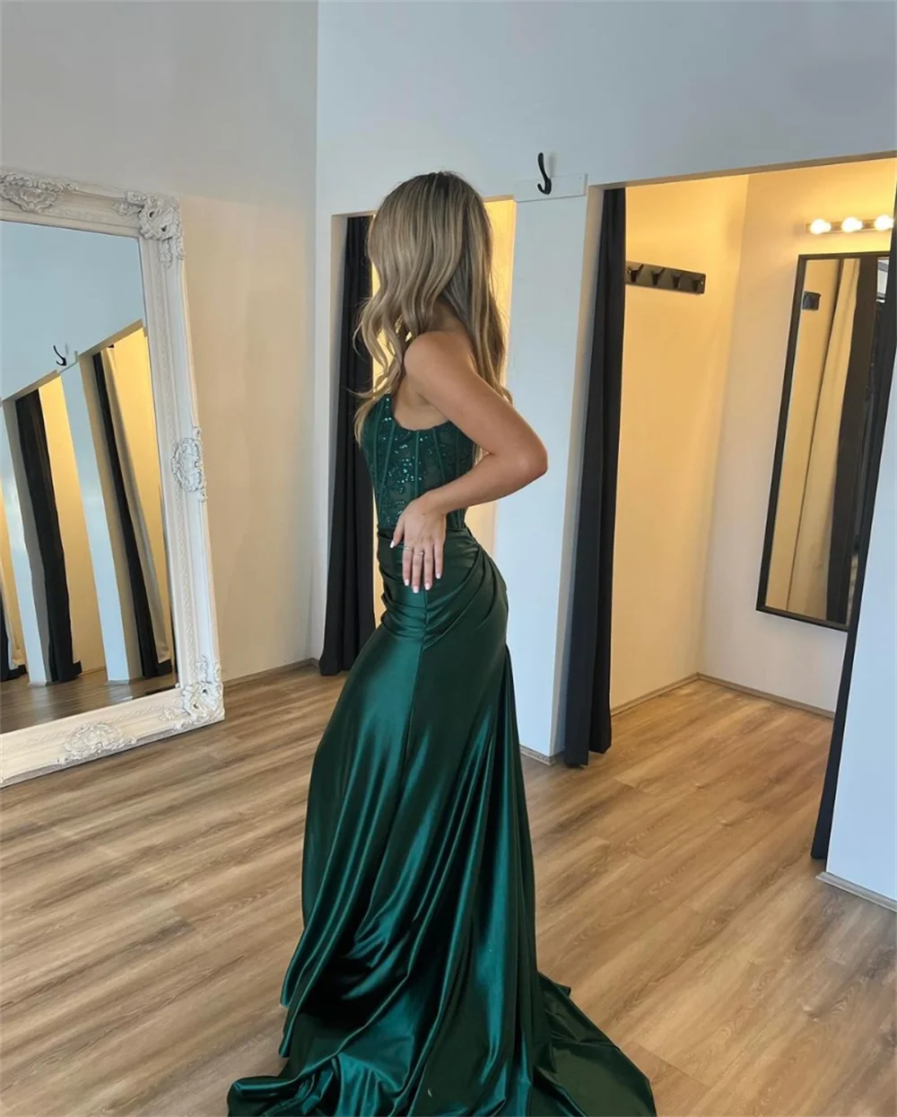 Jessica-Robe de mariée en dentelle verte, robes de Rhbrodées à paillettes, sirène sexy à épaules dénudées, robe formelle élégante, robe éducative