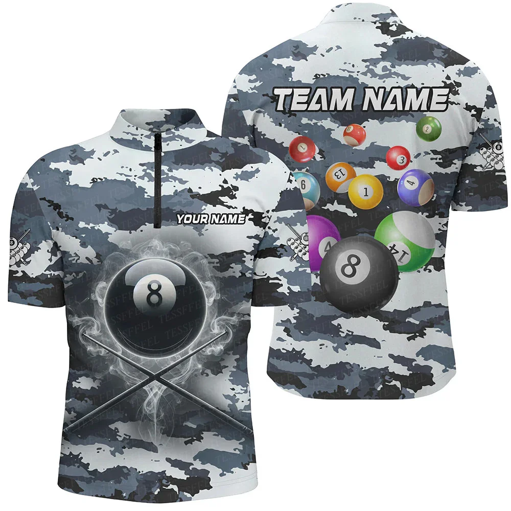 Custom Name Billiards Vintage Skull Flame Gradient Graffiti Colorful Retro 3DPrint Casual Harajuku Zipper Polo Jersey Shirts A1