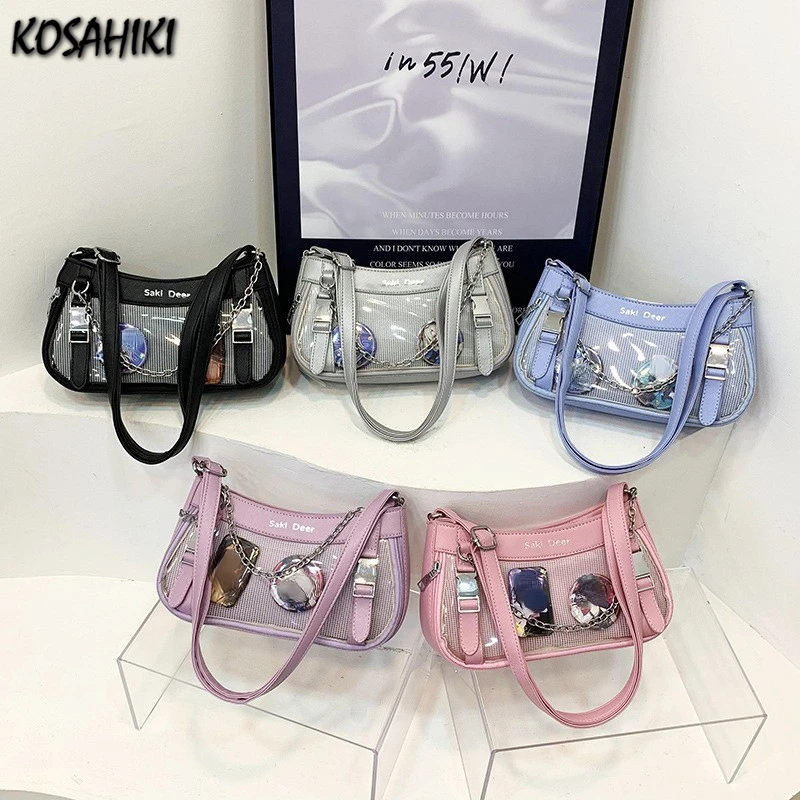 Japanese Kawaii Transparent Women\'s Handbags All Match Ins Fashion Shoulder Crossbody Bag Jk Girls Casual Y2k Aesthetic Ita Bags