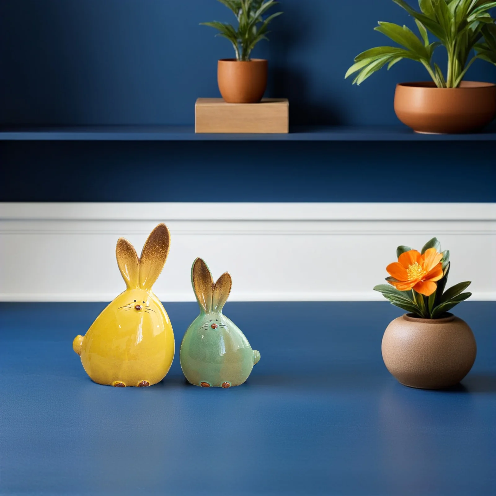 

Simulation Rabbit Ceramic Ornament Set of Bunny Statues for Desk Home Decor Rabbit Figures Animal Decoration