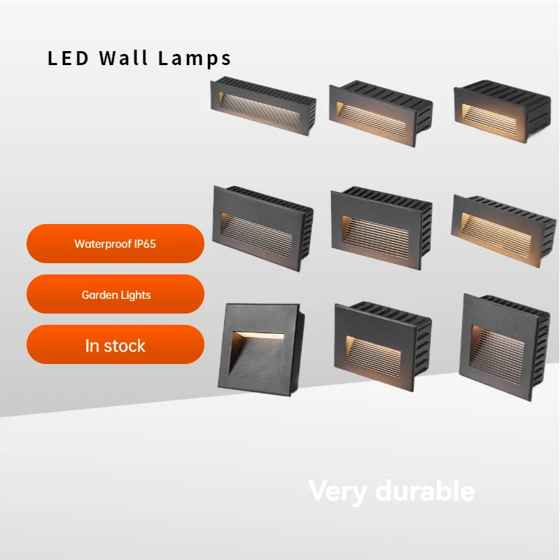 

IP65 Waterproof LED Wall Light for Corridor Step Landscape Path Recessed Aluminum Footlight Stair Lighting AC110V/220V