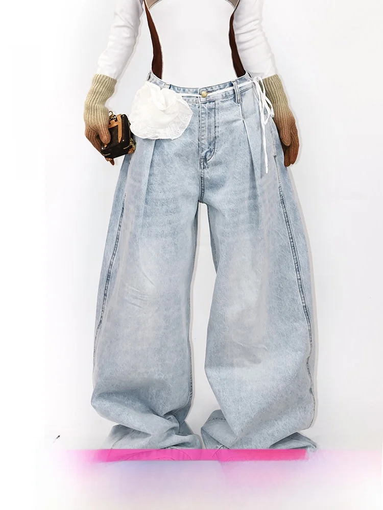

Cool Vintage High Waist Wide Leg Jeans Women's Autumn New Style Slimming High Street Knife Denim Pants Cotton Stretch
