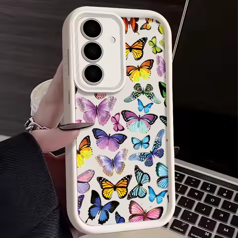 Oil Painting Butterfly Case For Samsung Galaxy S25 S24 Ultra S23 Plus S22 S21 S20 FE A15 A16 A26 A34 A35 A36 A54 A55 A56 5G Capa
