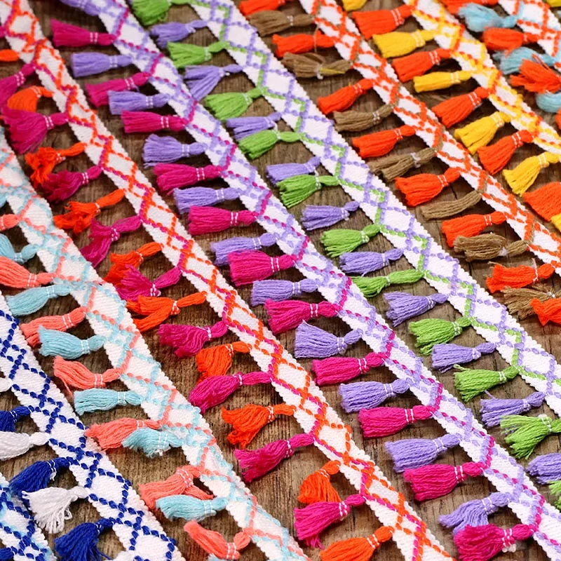 1m kleurrijke etnische stijl kwastje kant voor doe-het-zelf vrouwen jurk rok rand hangende kwast decoratie handgemaakte doe-het-zelf kledingmaterialen